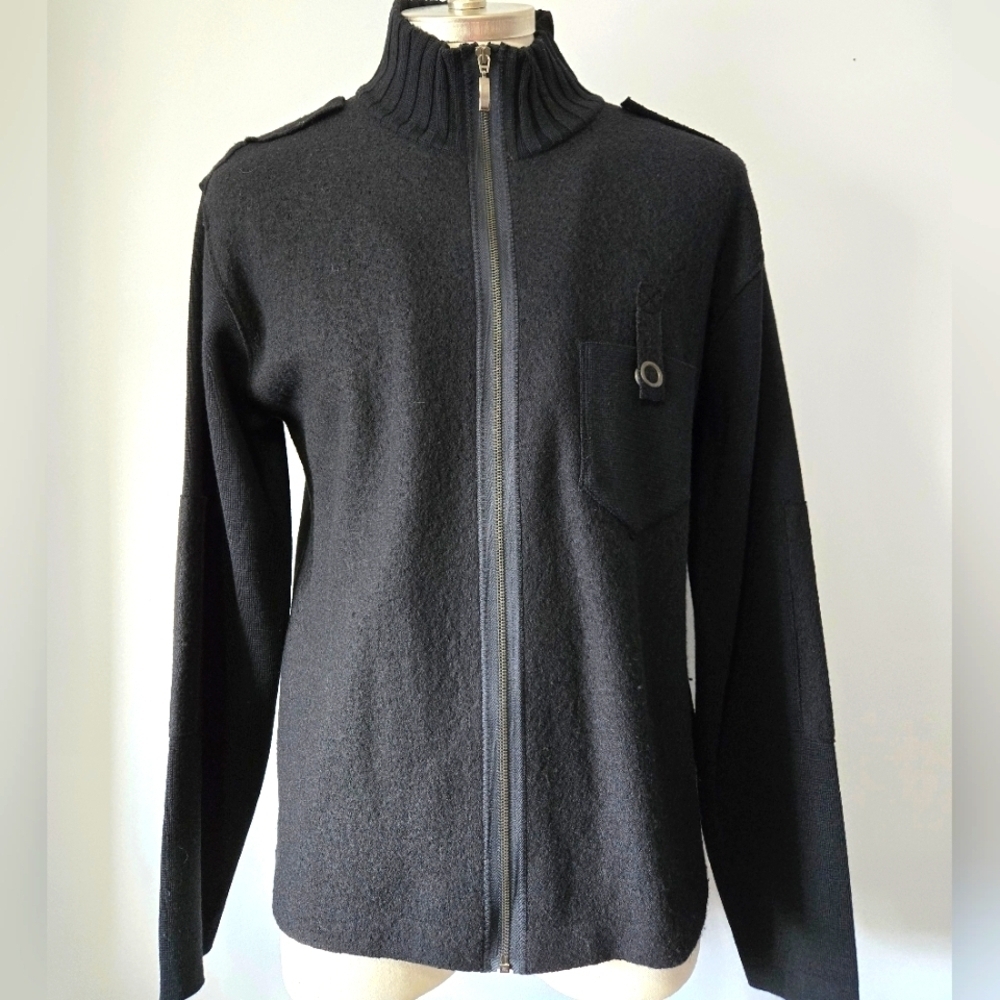 TSR TESSITORE Merino Wool Front Zip Black Sweater. Size Large